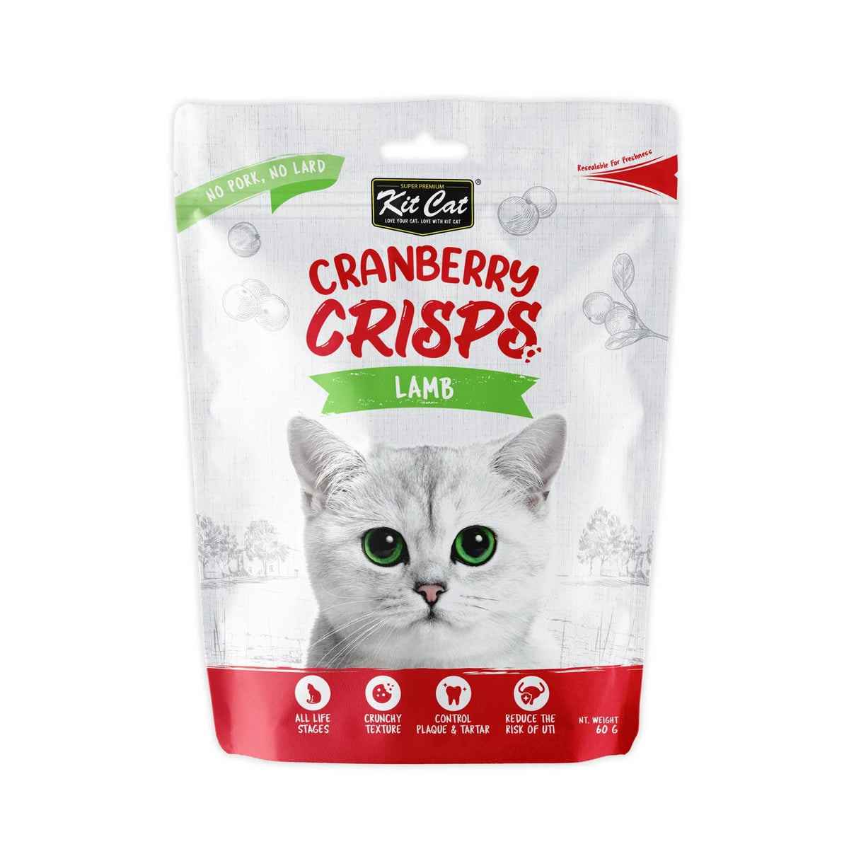 Kit Cat Cranberry Crisps Cat Treats — Lamb / 60g — front pack