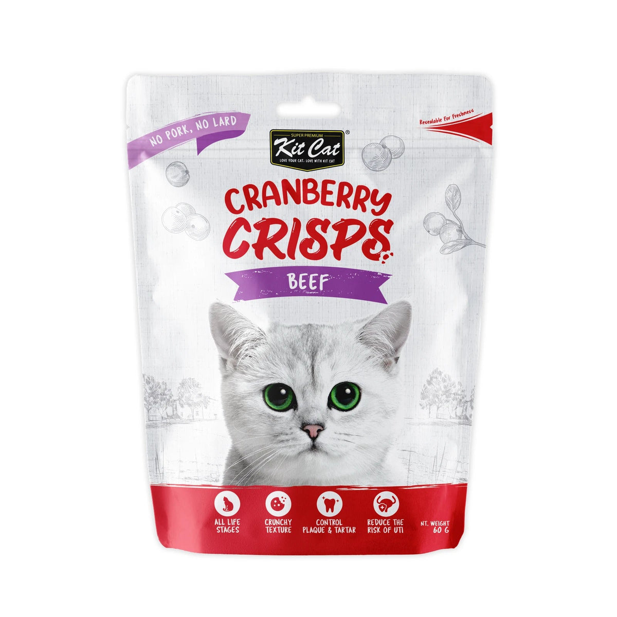 Kit Cat Cranberry Crisps Cat Treats — Beef / 60g — front pack