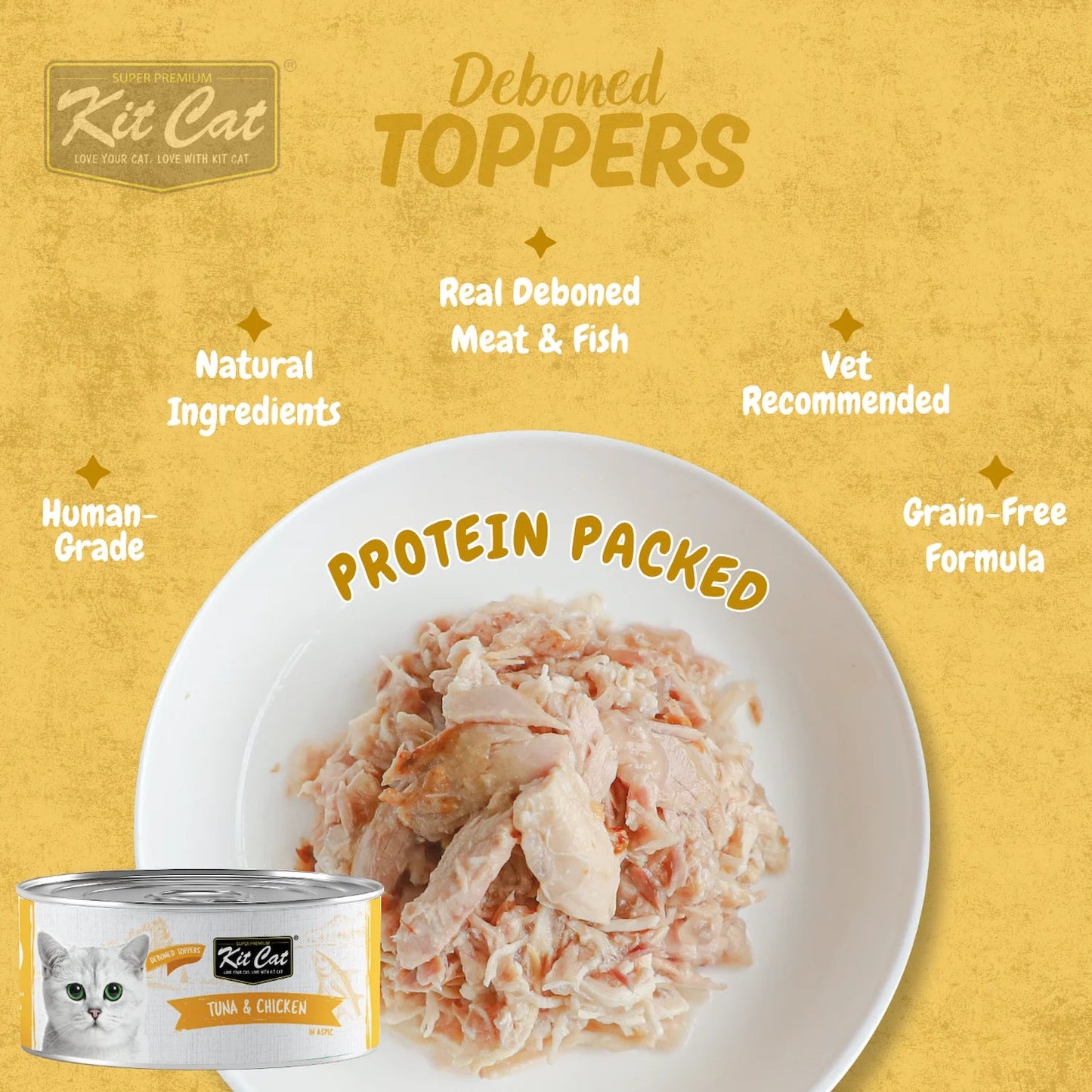 Kit Cat deboned toppers bowl of protein-packed tuna & chicken topping