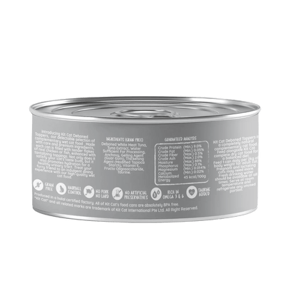 Kit Cat deboned toppers aspic can, nutrition panel back label