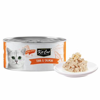 Kit Cat deboned toppers cat food can with spoonful tuna & salmon topping
