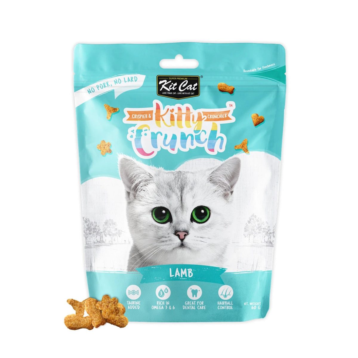 Kit Cat KittyCrunch Cat Treats 60g — Lamb — KITTY CRUNCH_FRONT_LAMB_WITH PRODUCT
