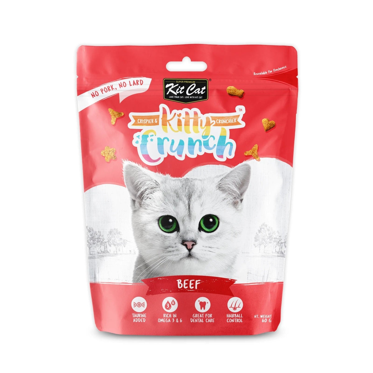 Kit Cat KittyCrunch Cat Treats 60g — Beef — front pack