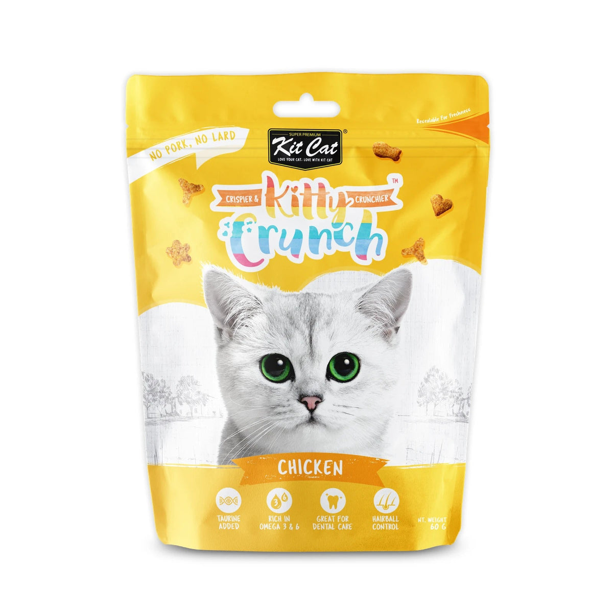 Kit Cat KittyCrunch Cat Treats 60g — Chicken — front pack
