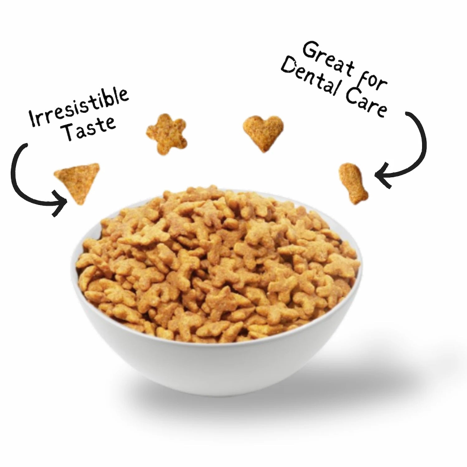 Kit Cat KittyCrunch cat treats in bowl with heart and bone shapes