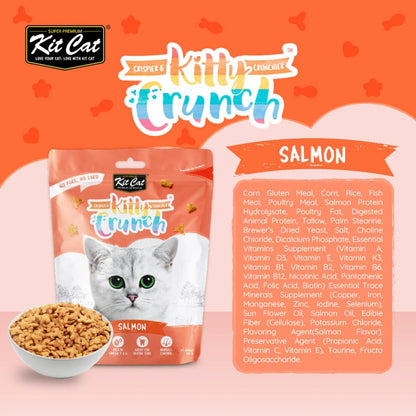 Kit Cat KittyCrunch salmon cat treats pouch with ingredient panel