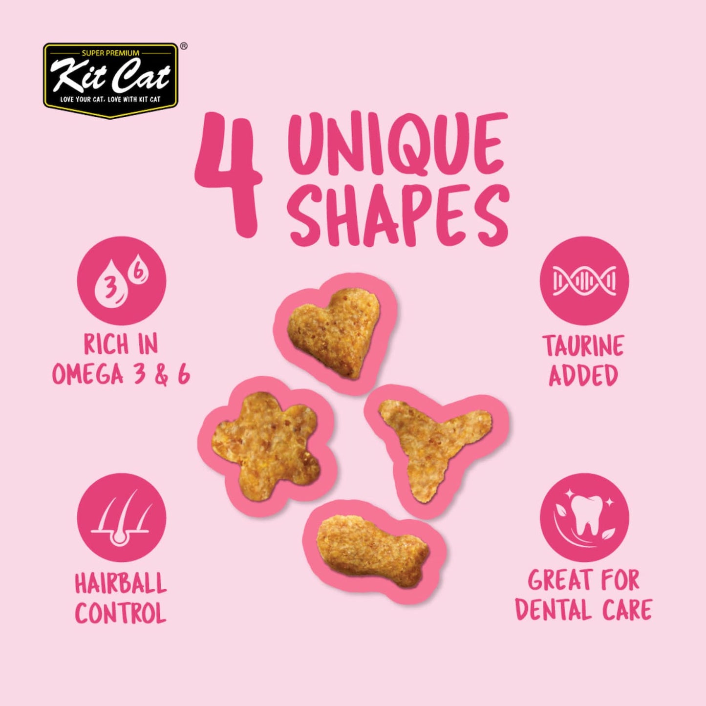 Kit Cat KittyCrunch cat treats variety showing four different shapes