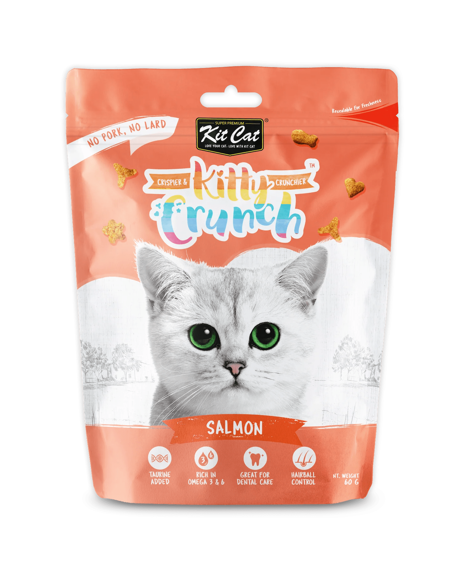 Kit Cat KittyCrunch cat treats pouch, salmon-flavored, 60 g