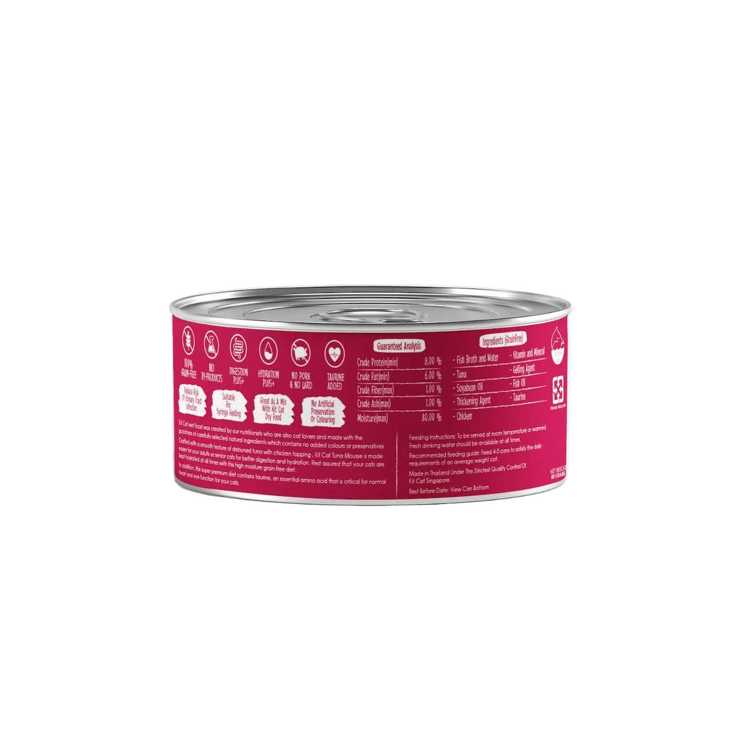 Kit Cat canned cat food back label with red nutrition panel