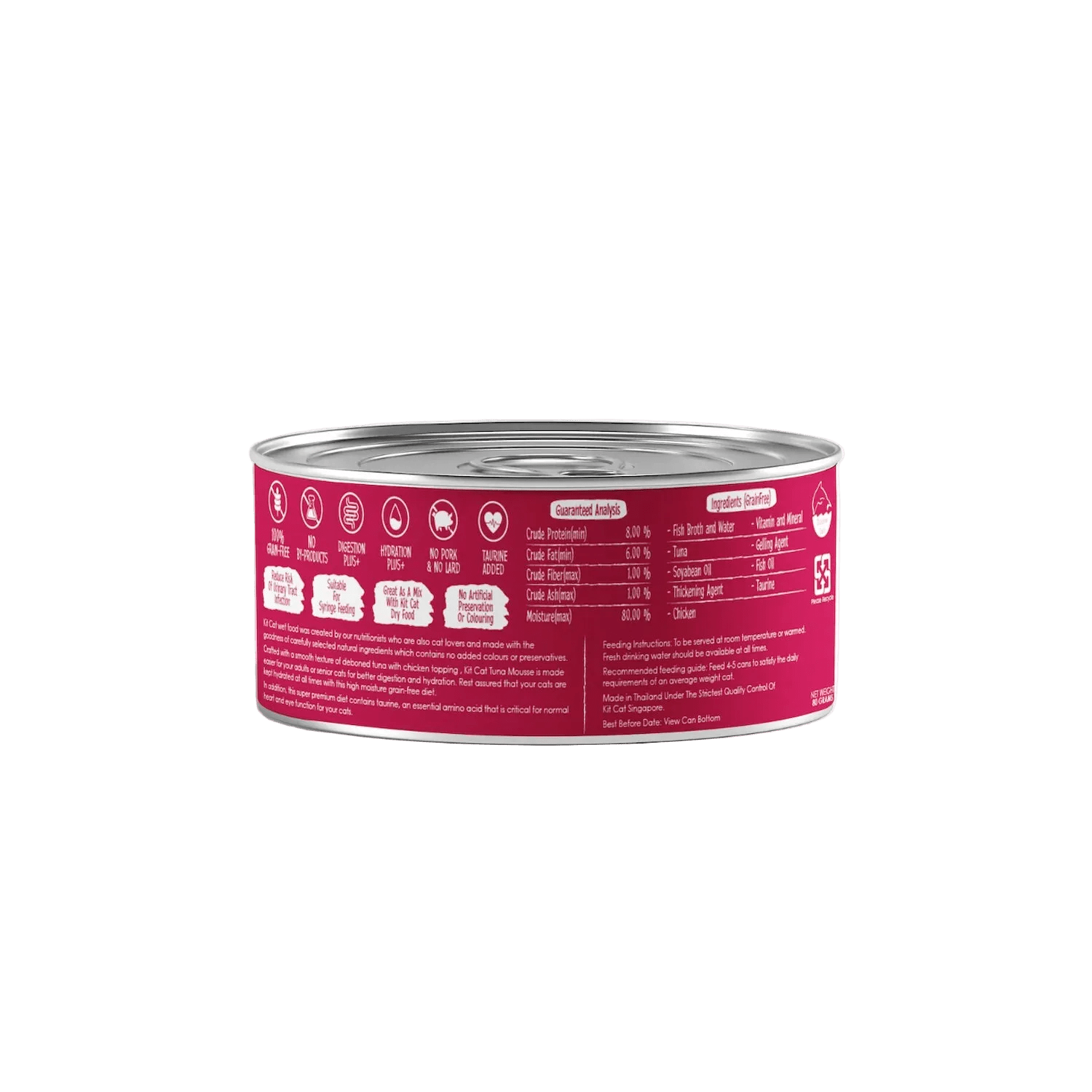 Kit Cat canned cat food back label with red nutrition panel