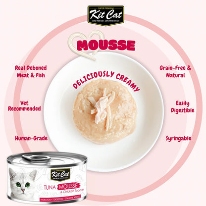 Kit Cat tuna mousse canned wet cat food, creamy cat treat topper in can
