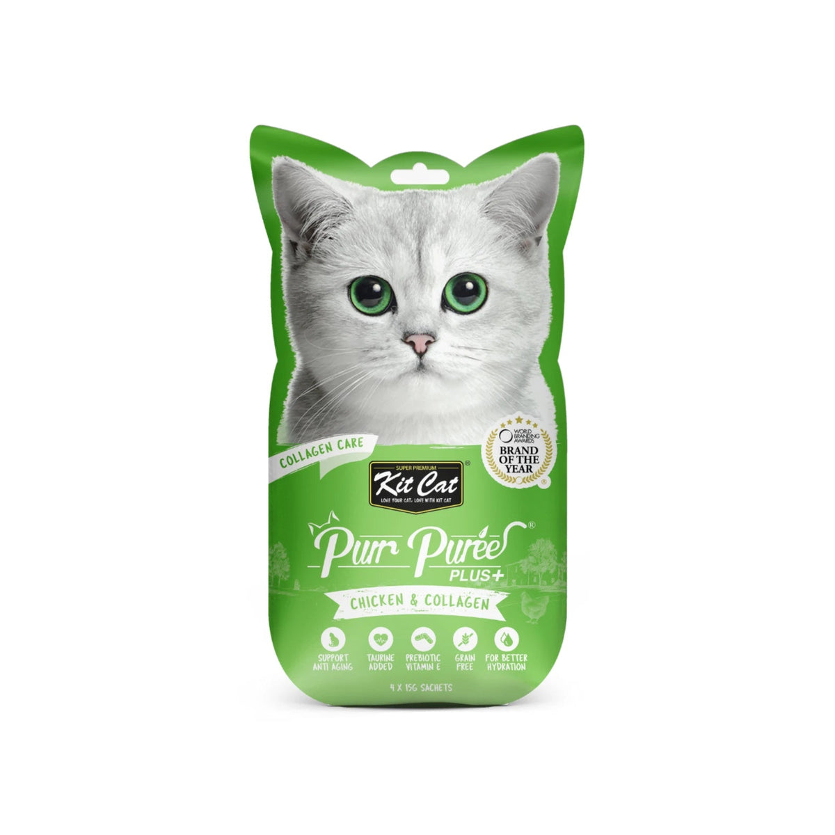 Kit Cat Purr Puree Plus+ Cat Treat Envelopes — collagen-chicken — front
