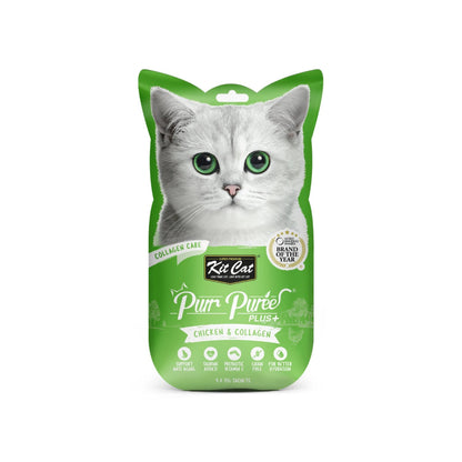 Kit Cat Purr Puree Plus+ Cat Treat Envelopes — collagen-chicken — front