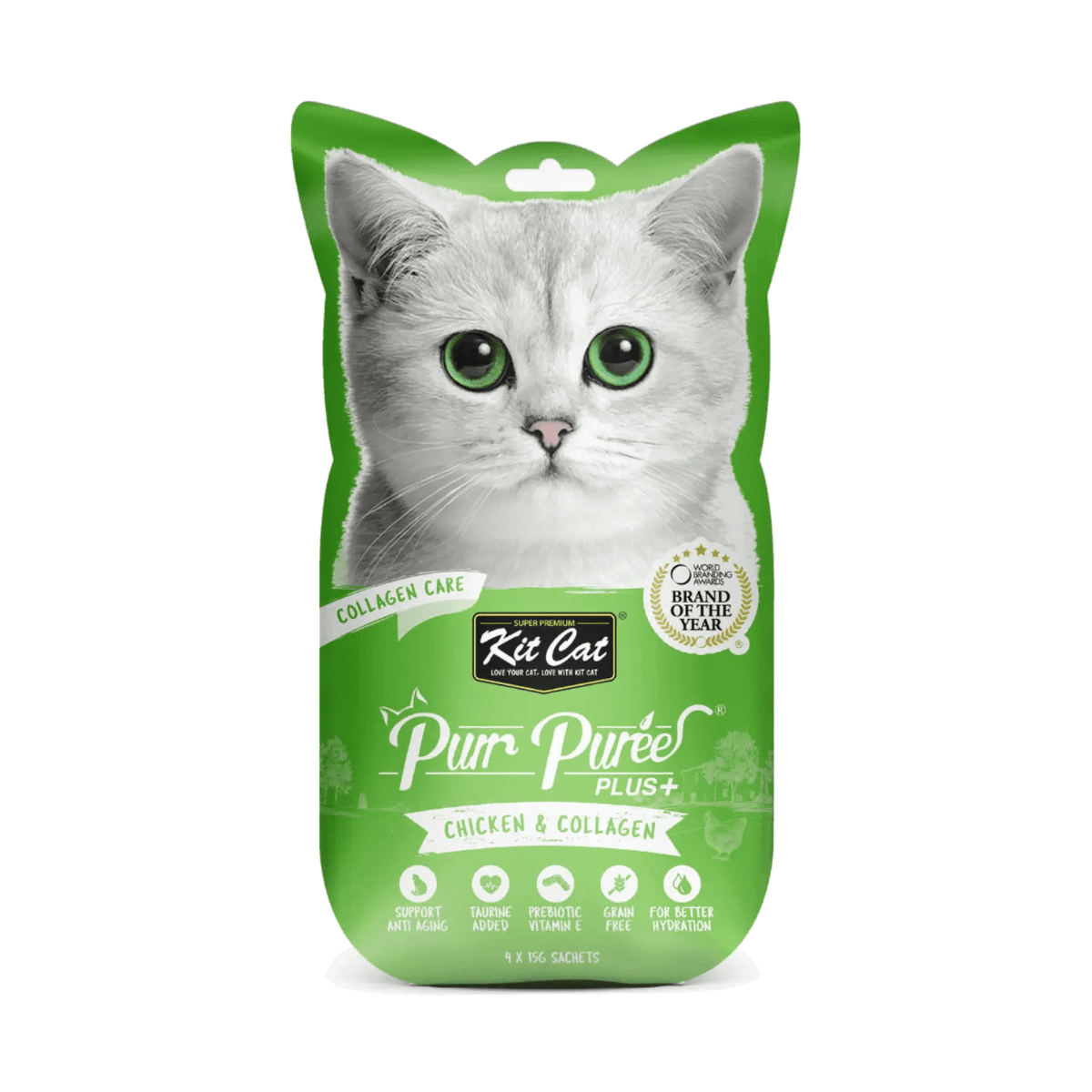 Kit Cat Purr Puree Plus+ Collagen Chicken cat treat envelope