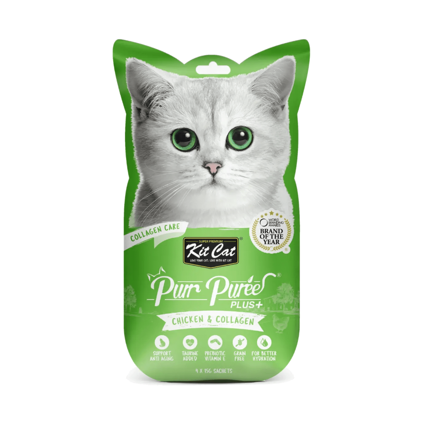 Kit Cat Purr Puree Plus+ Collagen Chicken cat treat envelope