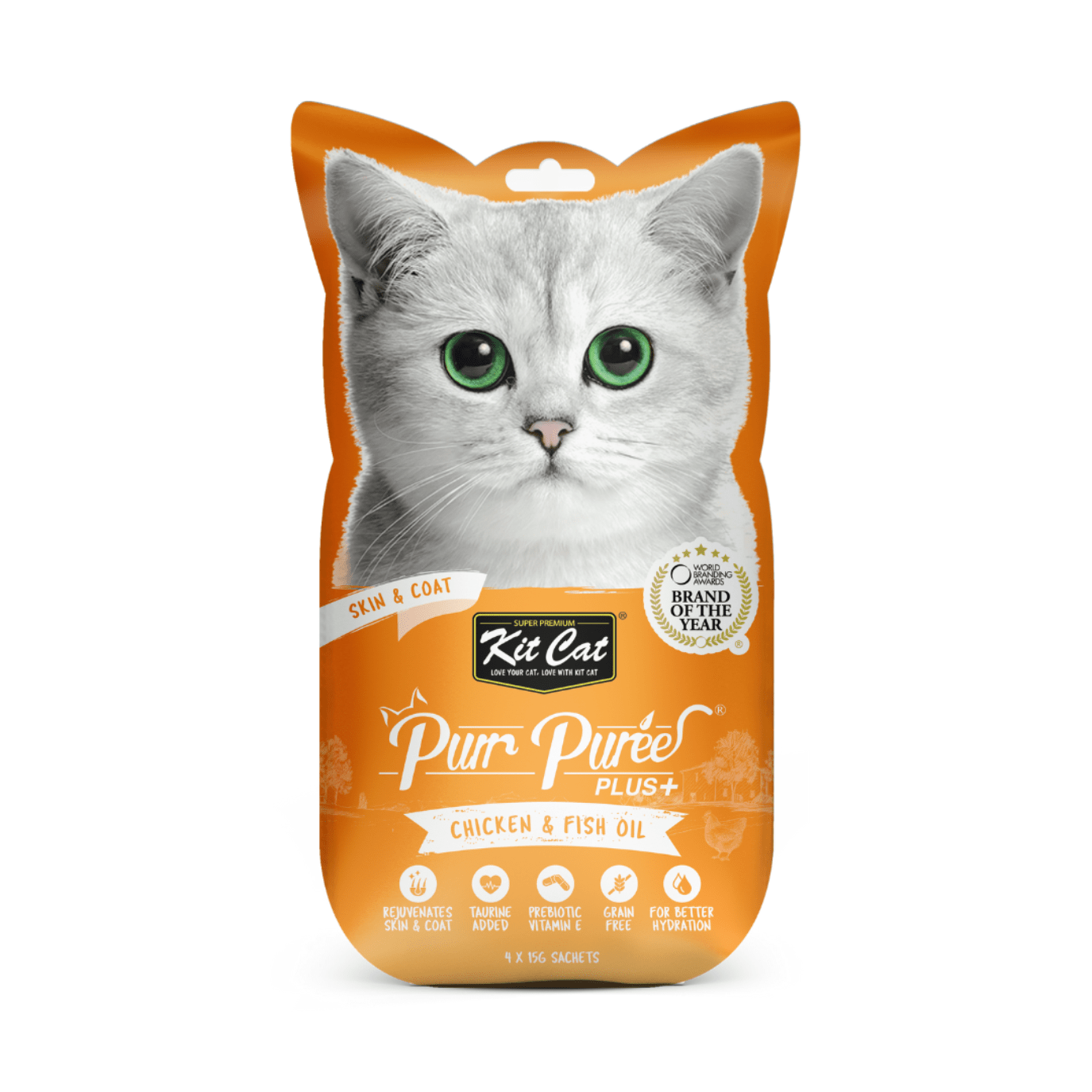 Kit Cat Purr Puree Plus Chicken and Fish Oil Skin and Coat pack front