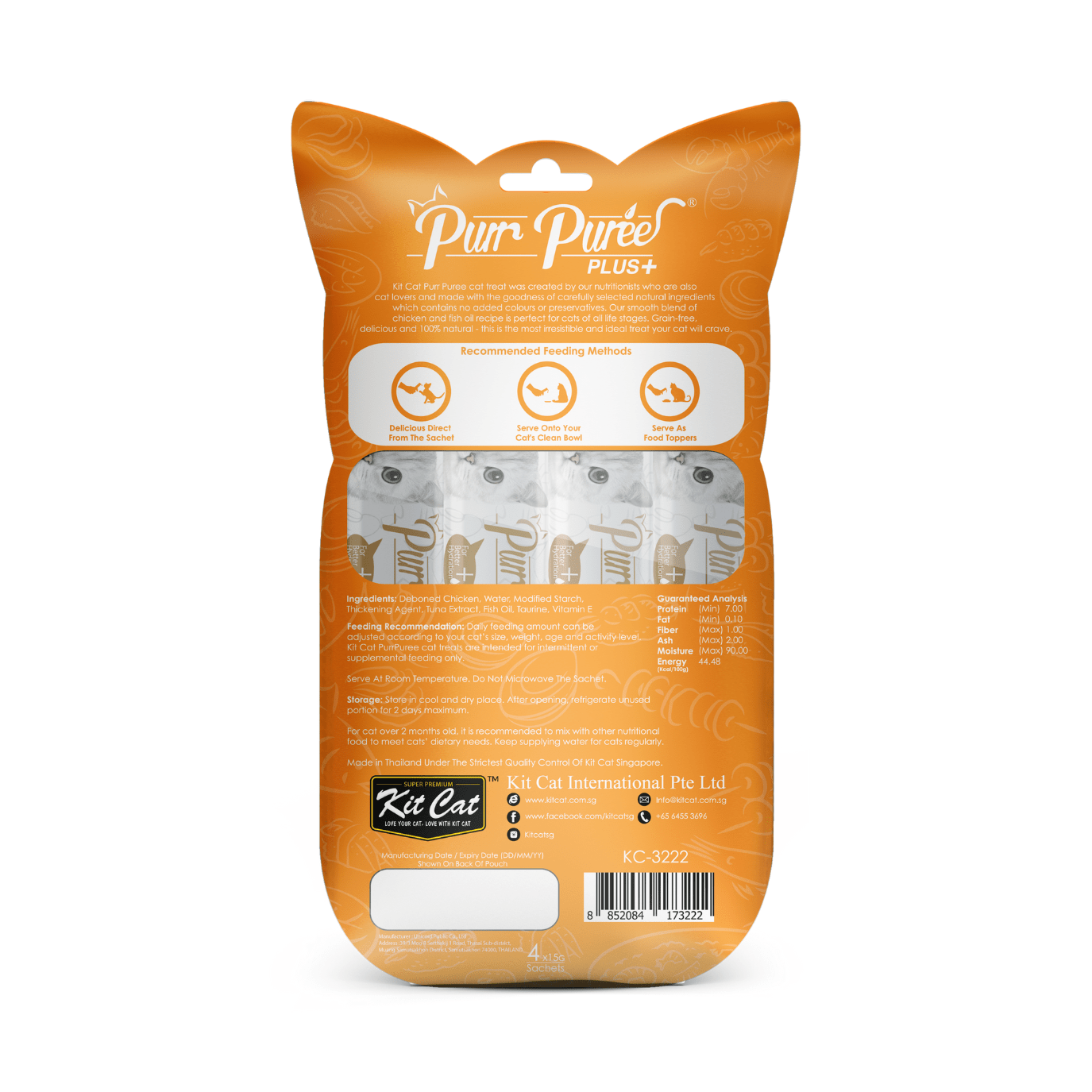 Kit Cat Purr Puree Plus Chicken and Fish Oil Skin and Coat pack back