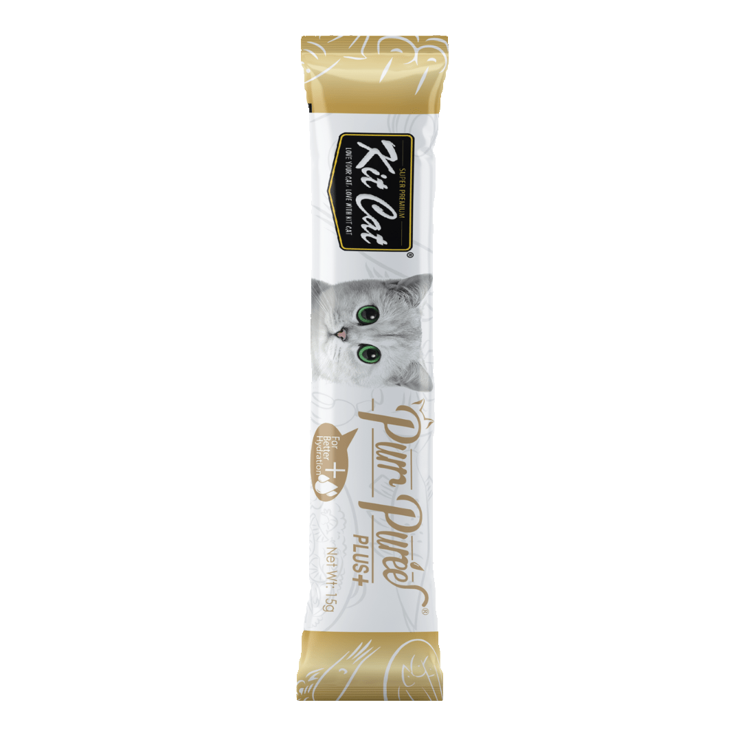 Kit Cat Purr Puree Skin & Coat Tuna single sachet on transparent background