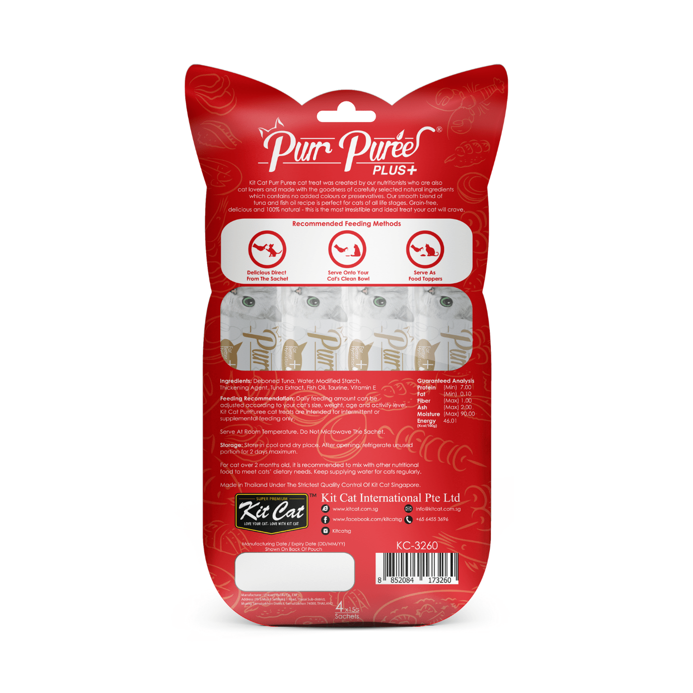 Kit Cat Purr Puree Plus Tuna and Fish Oil Skin and Coat pack back