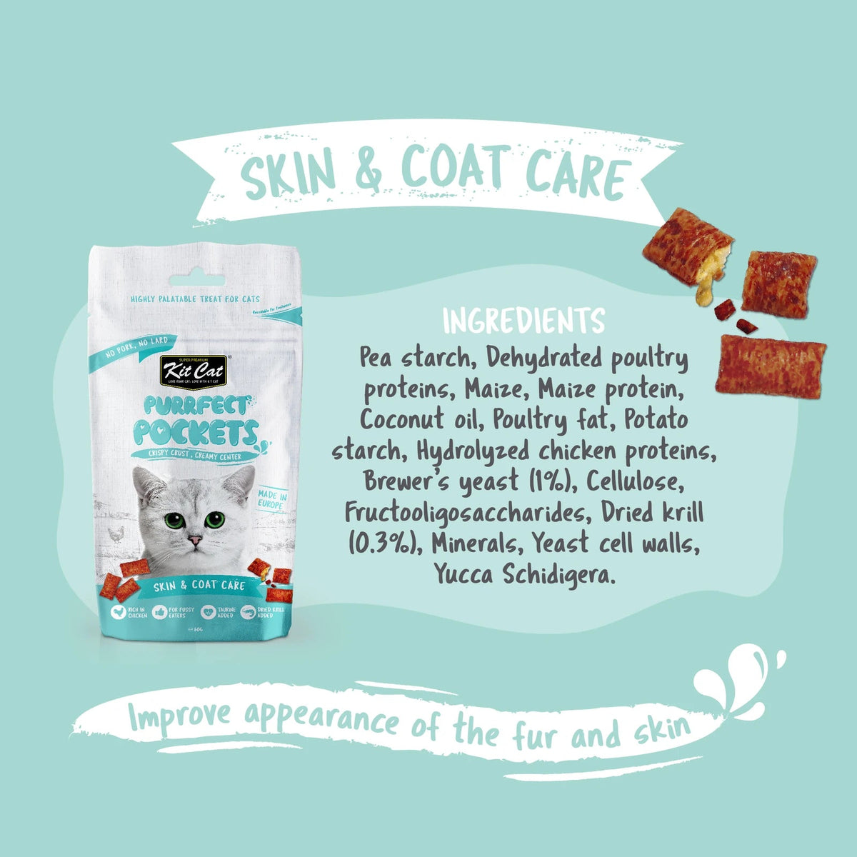 Kit Cat Purrfect Pockets Cat Treats — Skin & Coat Care — Purrfect Pockets_Ingredients_Skin & Coat