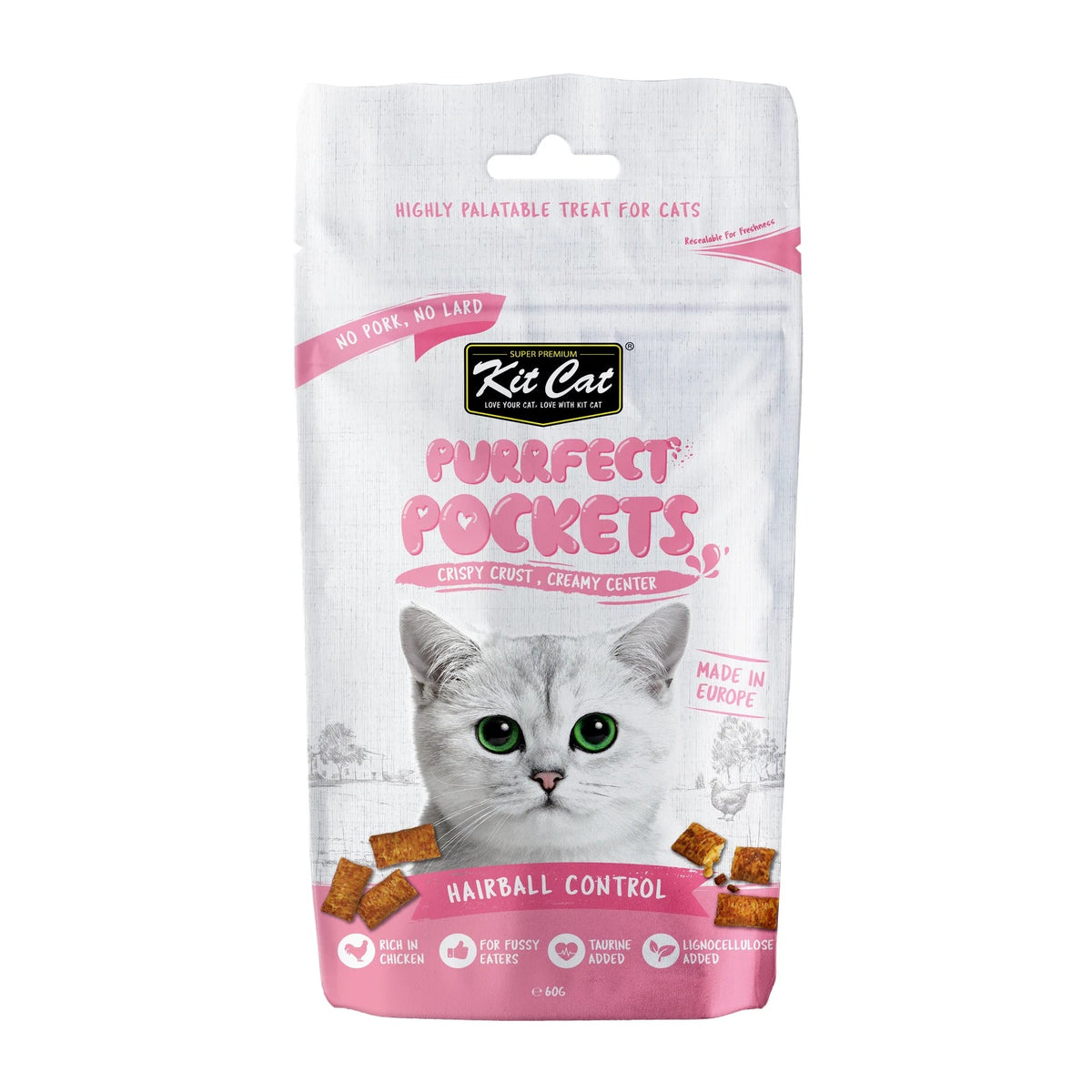 Kit Cat Purrfect Pockets Cat Treats — Hairball Control — front pack