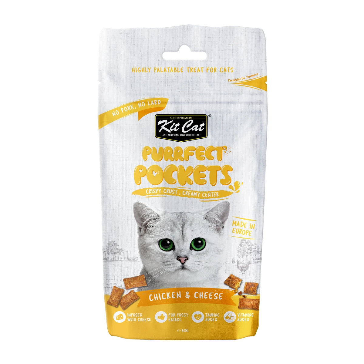 Kit Cat Purrfect Pockets Cat Treats — Chicken & Cheese — front pack