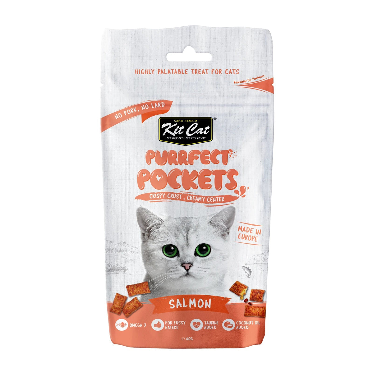 Kit Cat Purrfect Pockets Cat Treats — Salmon — front pack