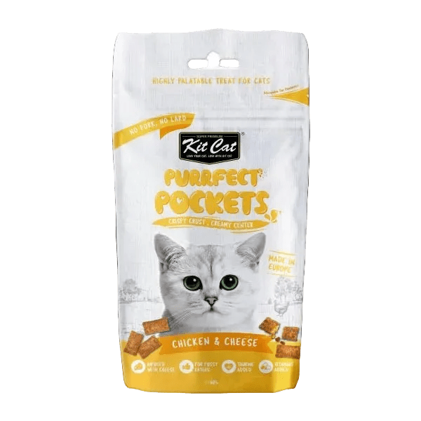 Chicken & Cheese cat treats pouch, Kit Cat Purrfect Pockets (yellow/gold)