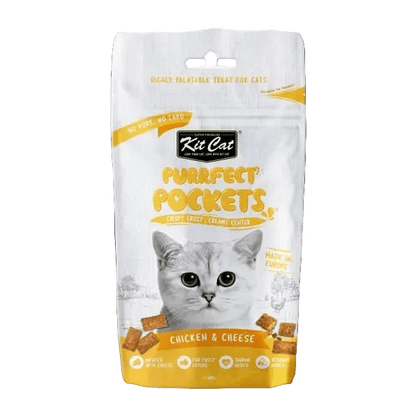 Chicken & Cheese cat treats pouch, Kit Cat Purrfect Pockets (yellow/gold)