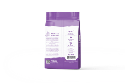 Purple back of Kit Cat Soya Clump tofu cat litter bag, 7L