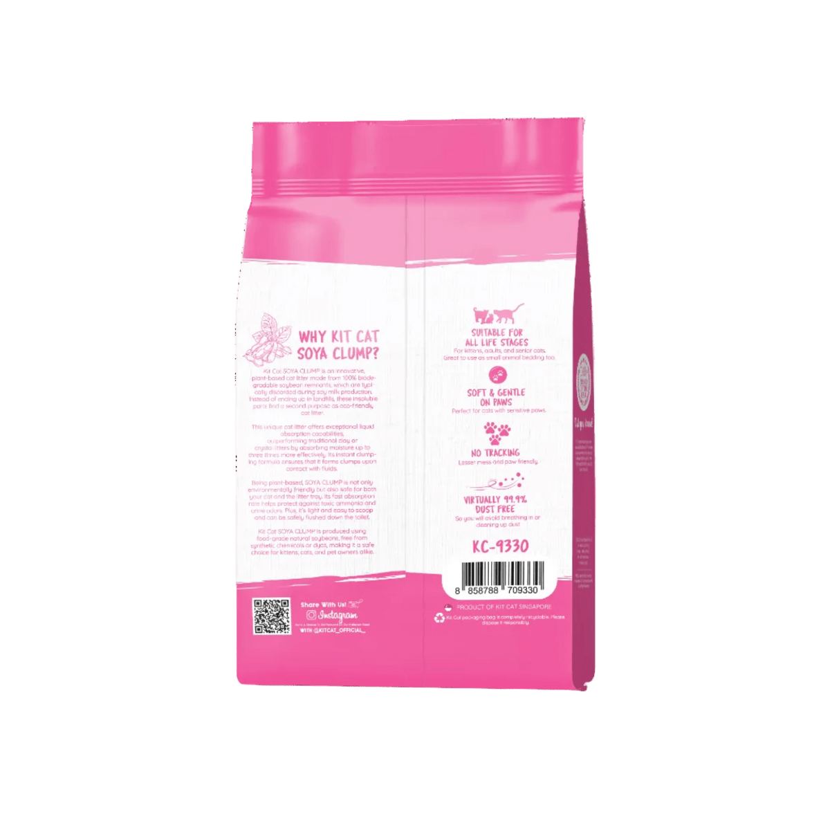 Pink back of Kit Cat Soya Clump tofu cat litter bag, 7L