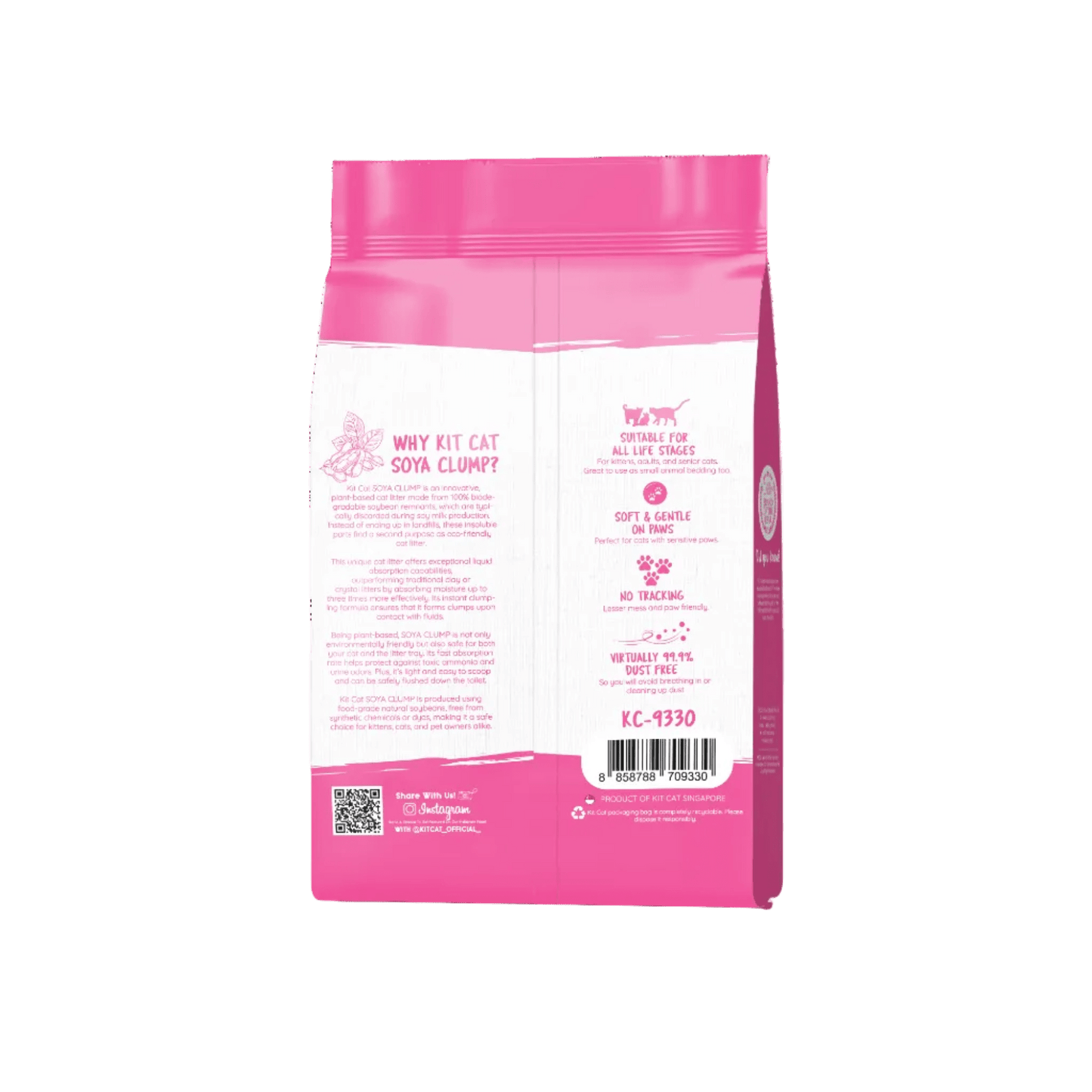 Pink back of Kit Cat Soya Clump tofu cat litter bag, 7L