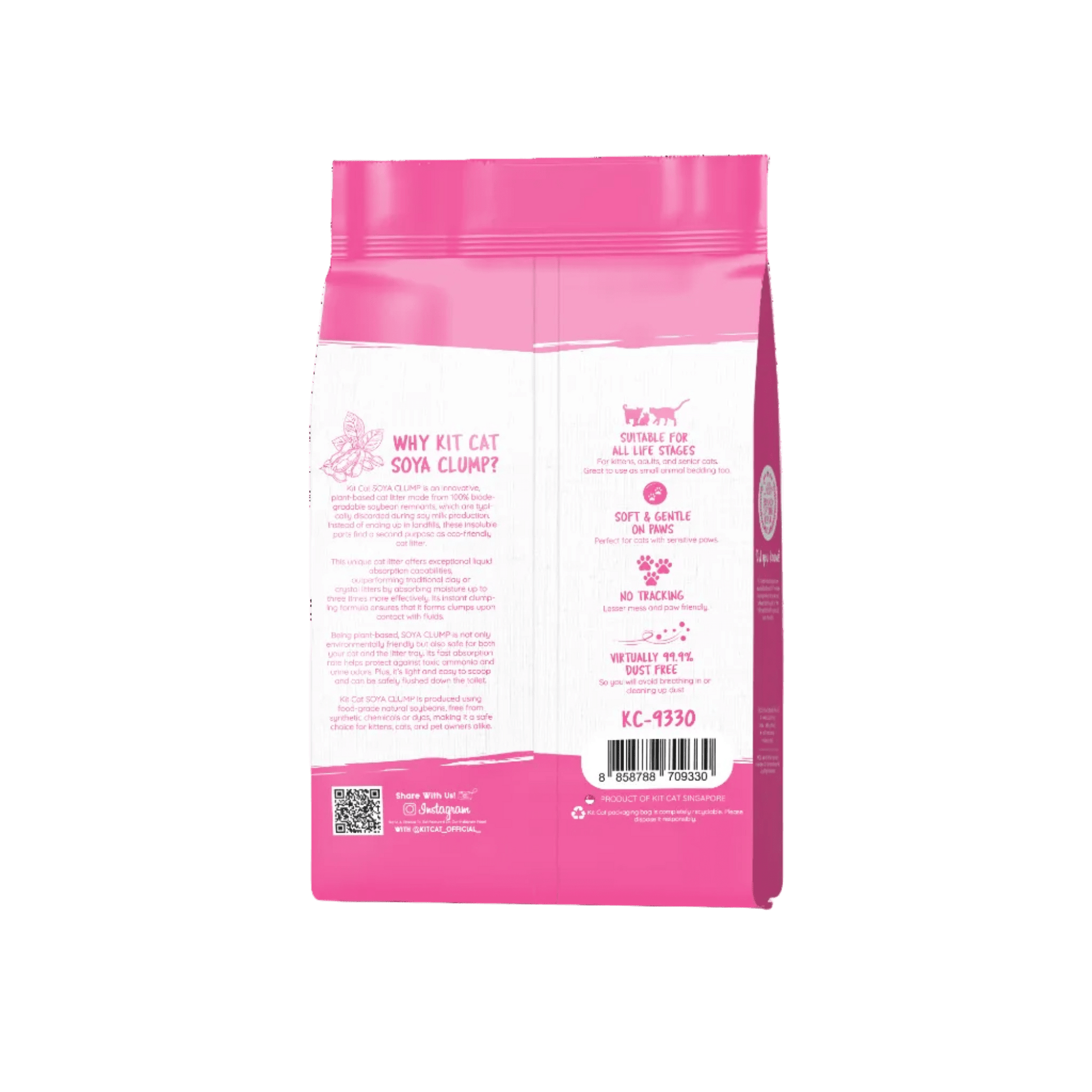 Pink back of Kit Cat Soya Clump tofu cat litter bag, 7L