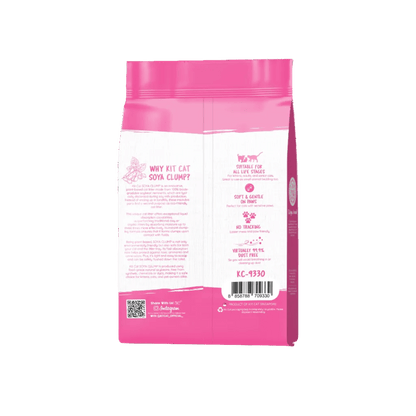 Pink back of Kit Cat Soya Clump tofu cat litter bag, 7L