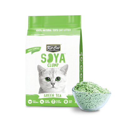 Green tea soy clumping cat litter bag with green pellet bowl