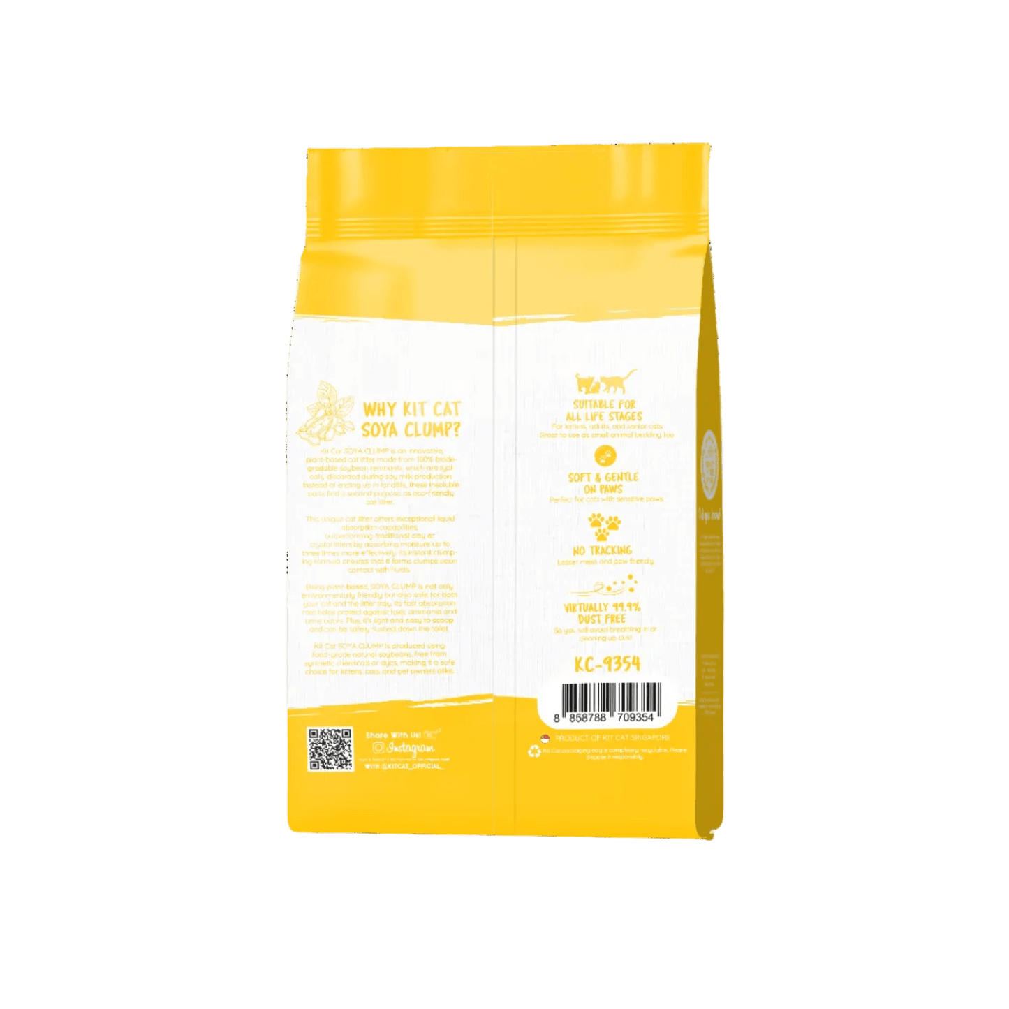 Yellow back of Kit Cat Soya Clump tofu cat litter bag, 7L