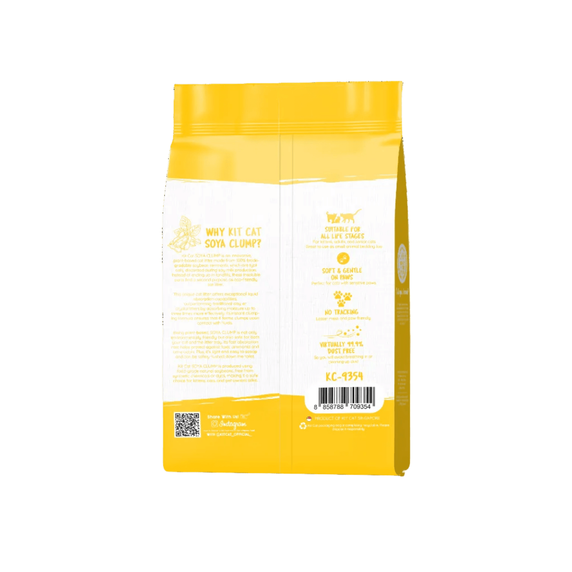Yellow back of Kit Cat Soya Clump tofu cat litter bag, 7L
