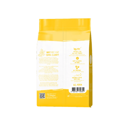 Yellow back of Kit Cat Soya Clump tofu cat litter bag, 7L