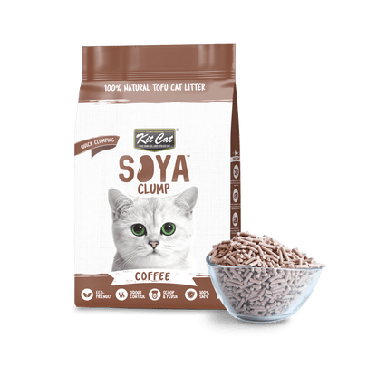 Soya clumping cat litter bag, brown Coffee scent, with cat illustration