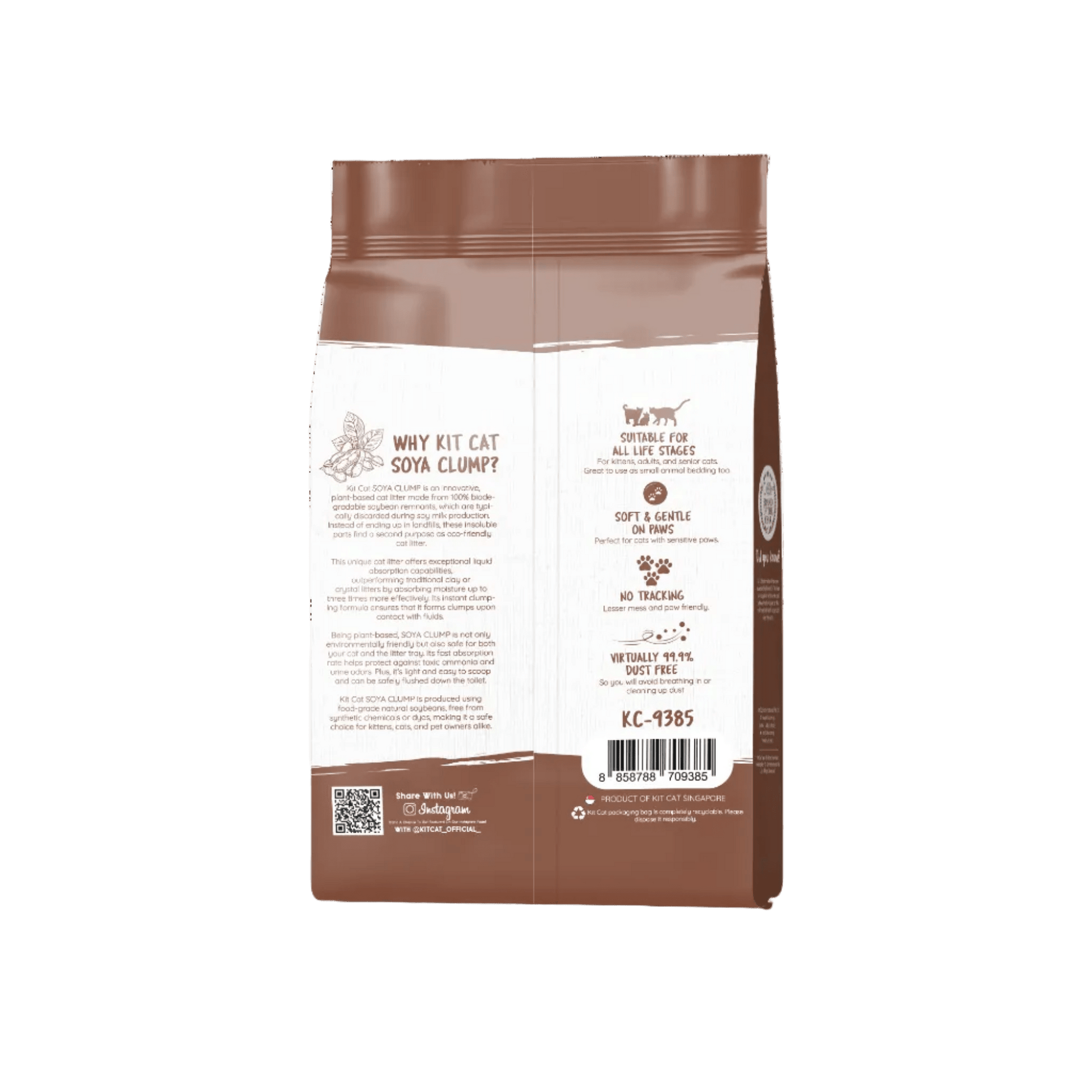 Brown back of Kit Cat Soya Clump tofu cat litter bag, 7L