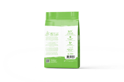 Green tea soy clumping cat litter bag, back label in green