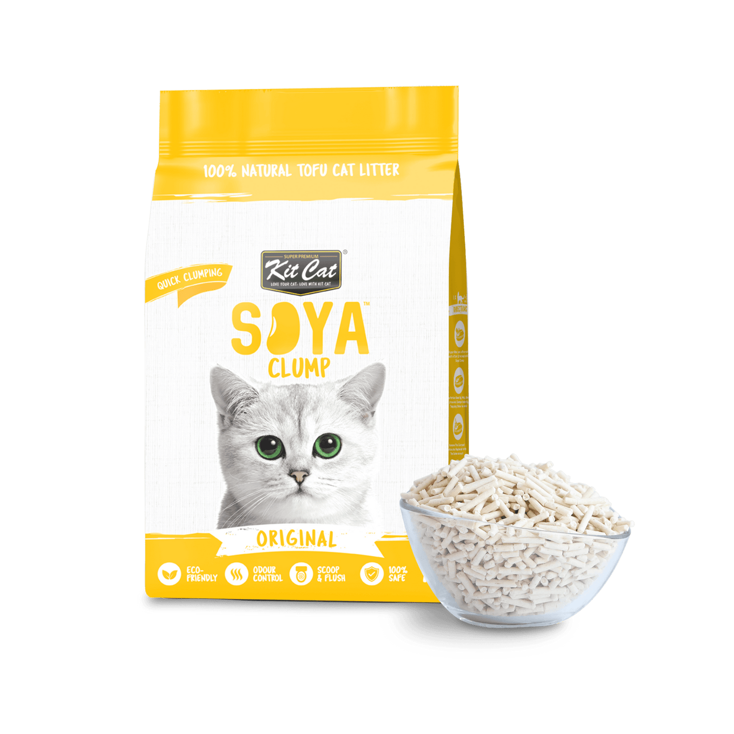 Soya clumping cat litter bag, yellow Original scent, with cat illustration