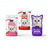 The Snack Committee bundle with Kit Cat Purrfect Pockets, Cranberry Crisps and Purr Puree Plus on ivory display blocks.