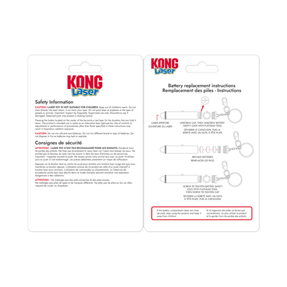 KONG Laser cat toy instruction cards for battery replacement and safety