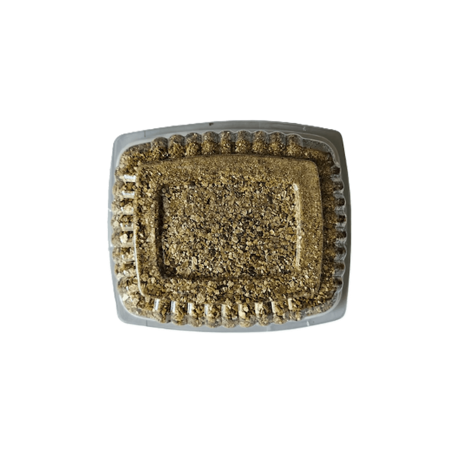 Seed and soil tray for pet grass growing in a clear plastic container