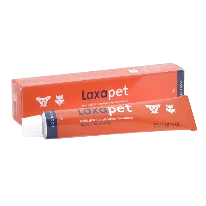 Laxapet hairball gel for dogs and cats, orange carton and small white tube, 50g