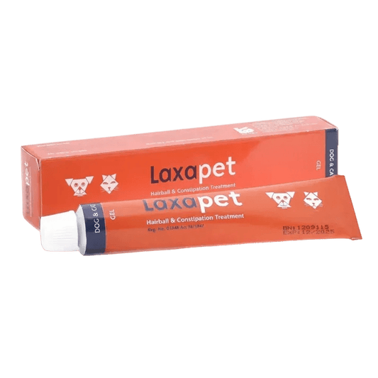 Laxapet hairball gel for dogs and cats, orange carton and small white tube, 50g