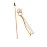 Cat teaser wand with beige cat face topper and dangling multicolor strings on a stick