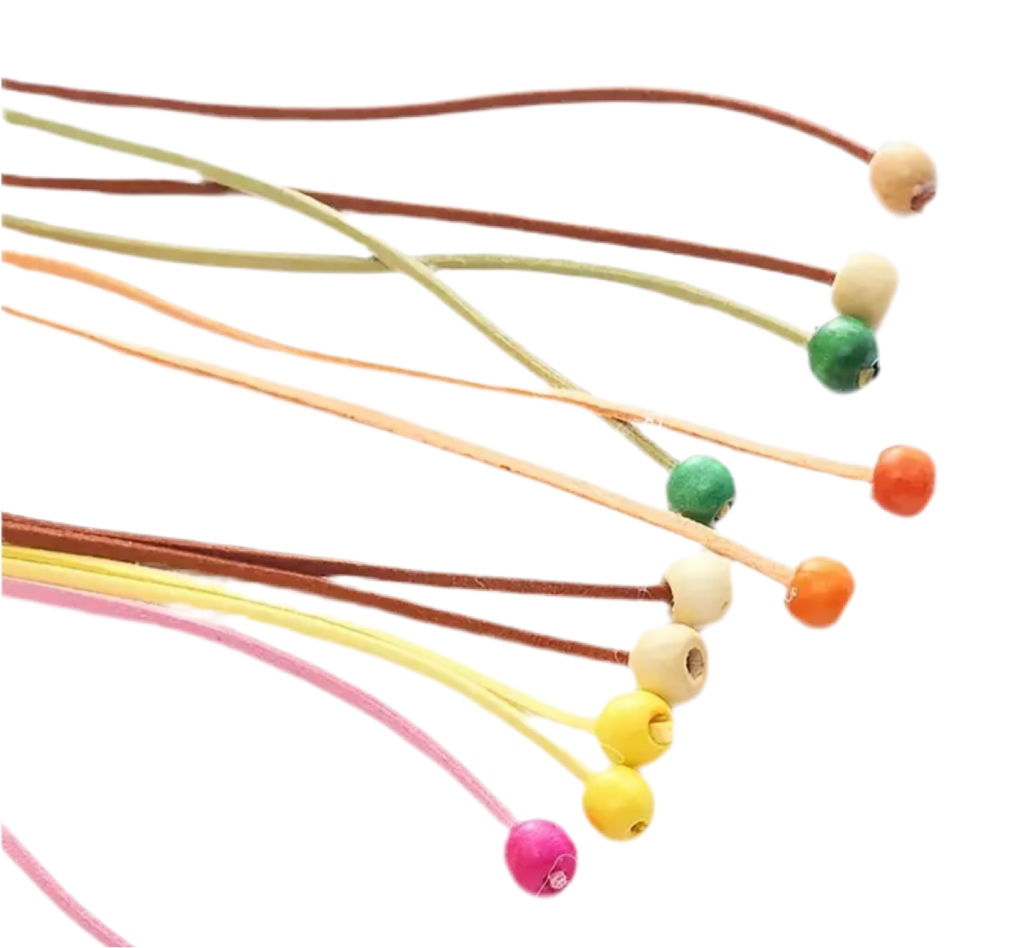 Cat teaser wand with multicolor ribbon strings and round bead ends