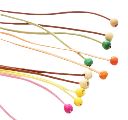 Cat teaser wand with multicolor ribbon strings and round bead ends